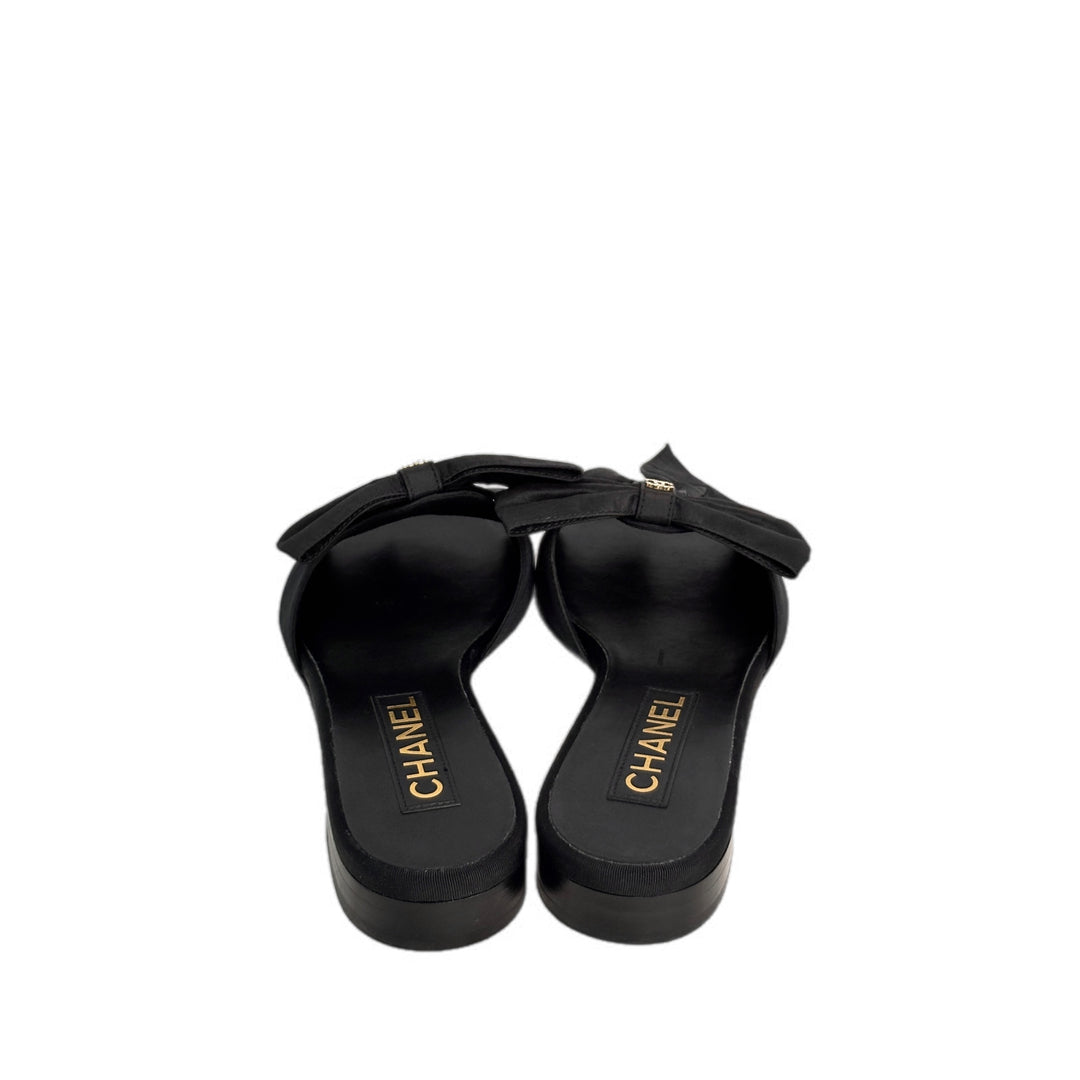 Chanel Black Bow Sandals 37C