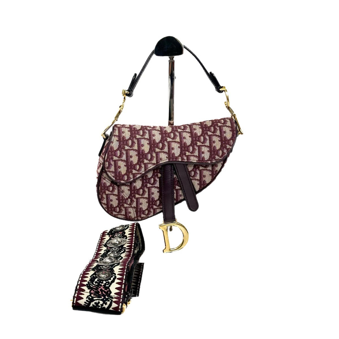 Dior Burgundy Saddle Mini Bag with Strap