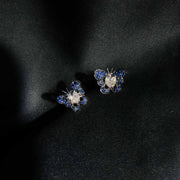 Natural Blue Sapphire Butterfly Stud Earrings 0.337ct, Diamond 0.12ct 18K Gold