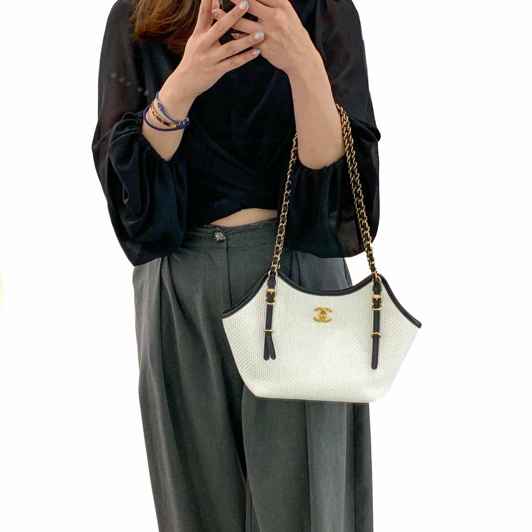 Chanel 26C White Raffia Shopping Bag