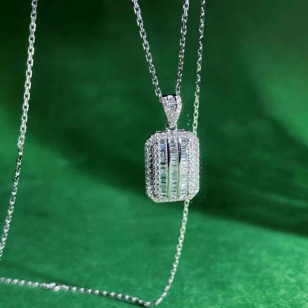 Natural White Diamond Rectangle Necklace D0.45ct,18K