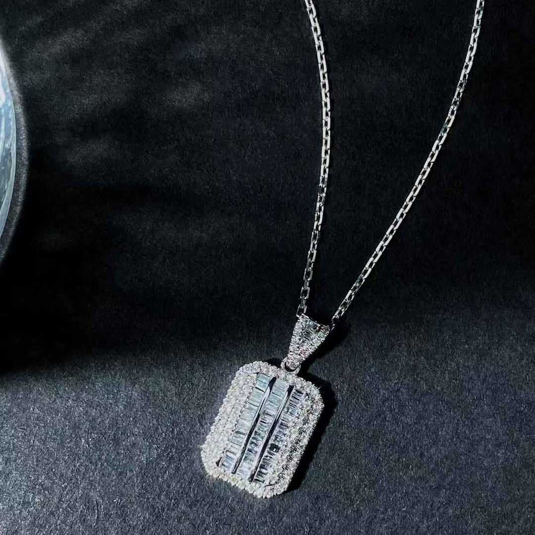 Natural White Diamond Rectangle Necklace D0.45ct,18K