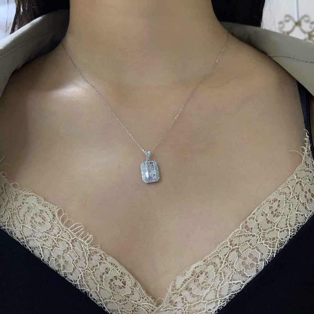 Natural White Diamond Rectangle Necklace D0.45ct,18K