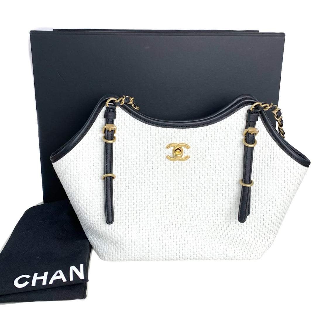 Chanel 26C White Raffia Shopping Bag