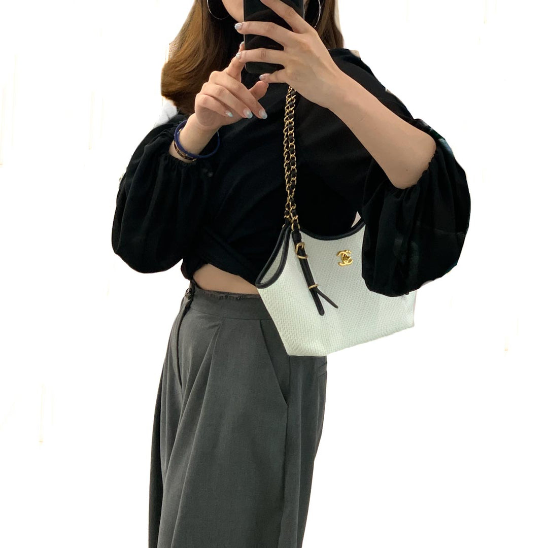 Chanel 26C White Raffia Shopping Bag