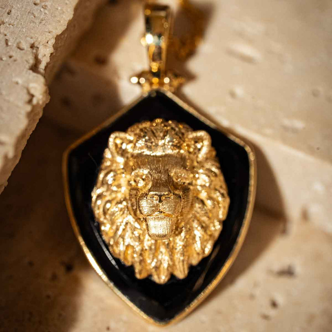Natural Agate Lion Necklace,18K