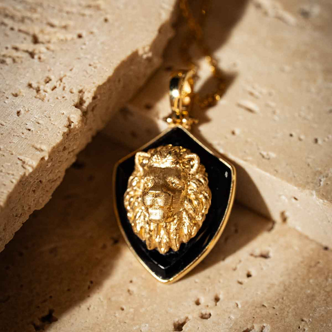 Natural Agate Lion Necklace,18K