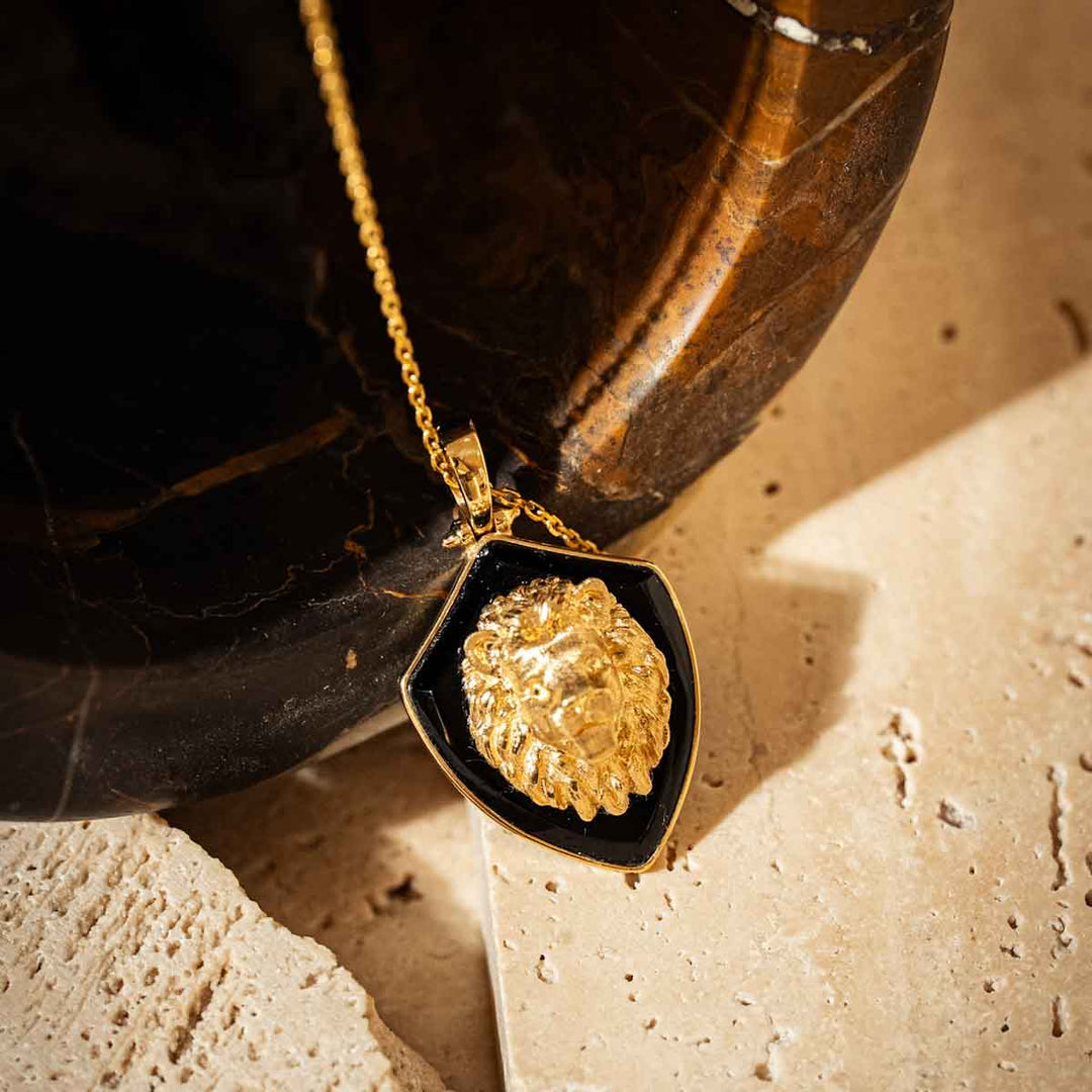 Natural Agate Lion Necklace,18K
