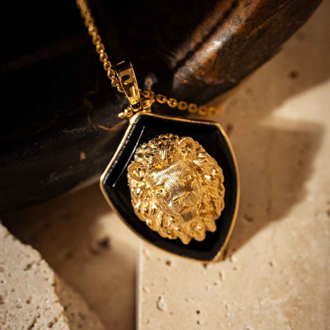 Natural Agate Lion Necklace,18K