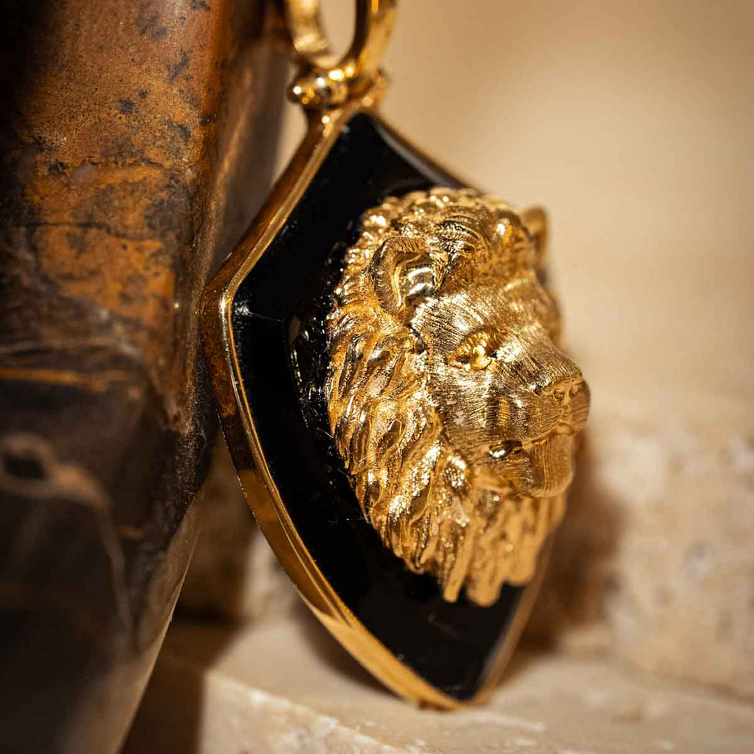 Natural Agate Lion Necklace,18K