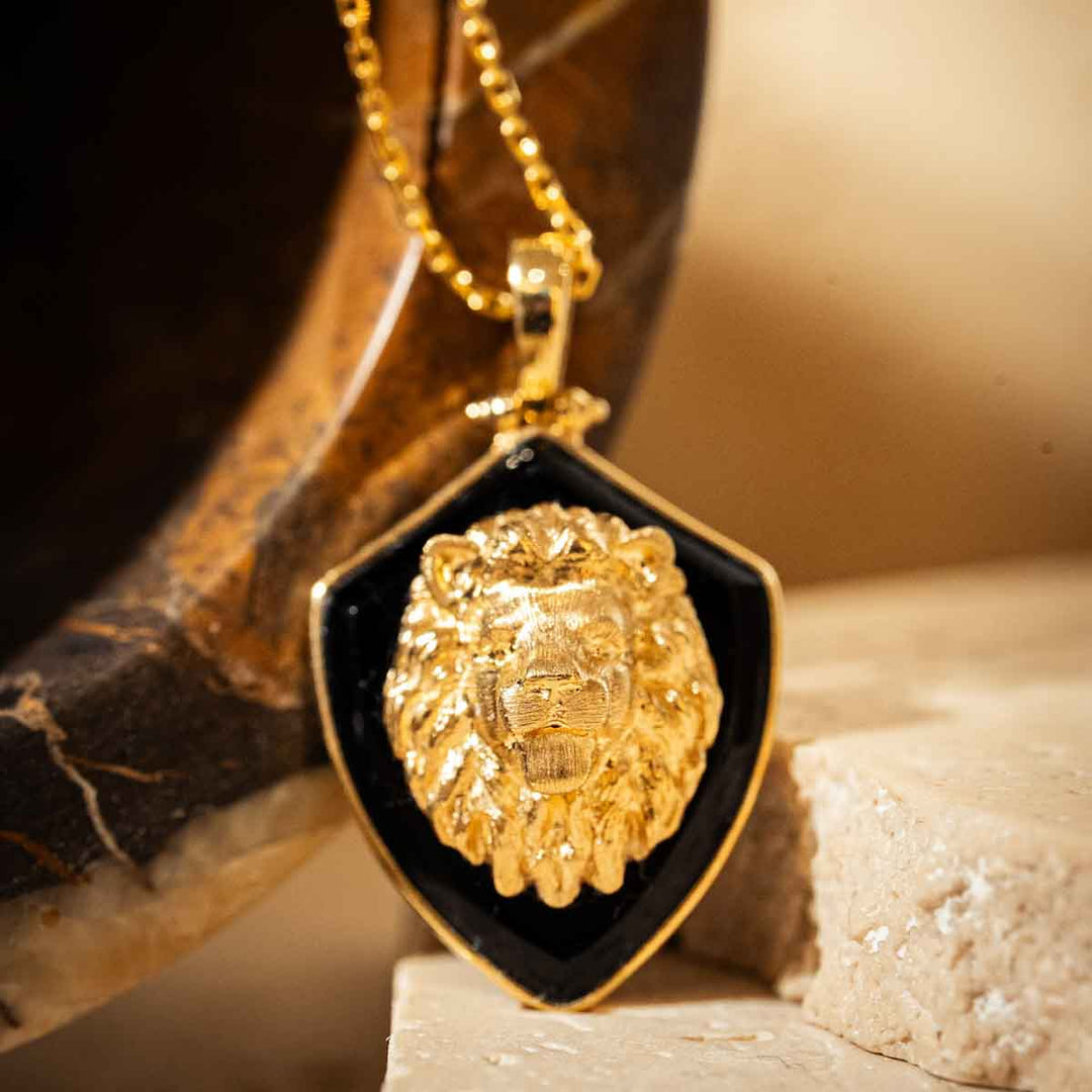 Natural Agate Lion Necklace,18K