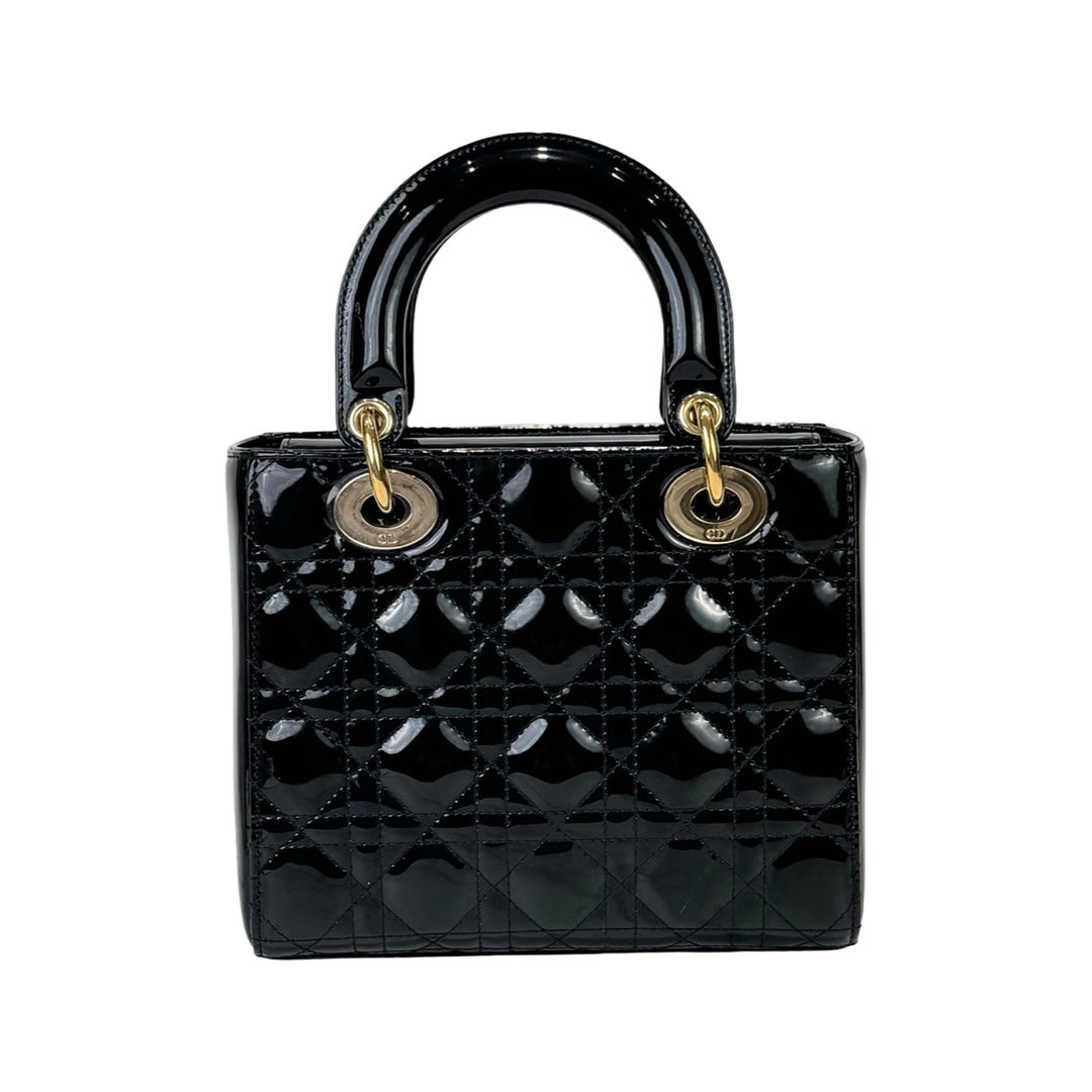Dior Black Patent Small Lady Dior Bag