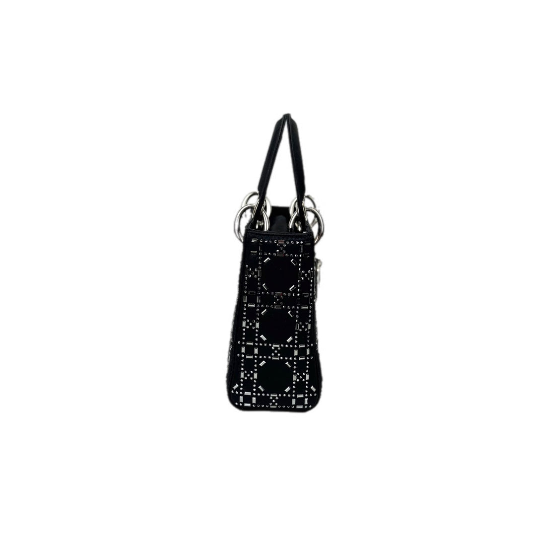 Dior Mini Black Silk/Crystal Lady Dior Bag