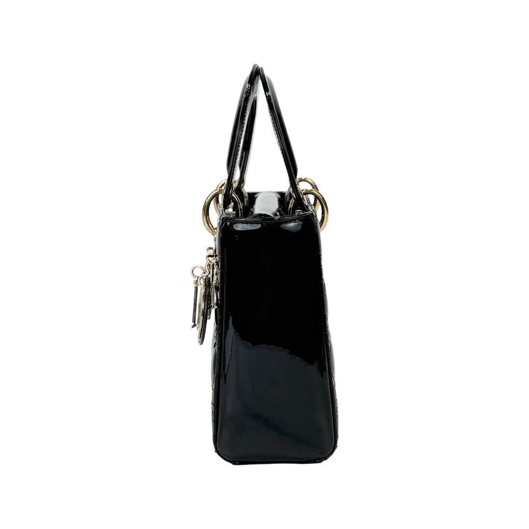 Dior Black Patent Small Lady Dior Bag