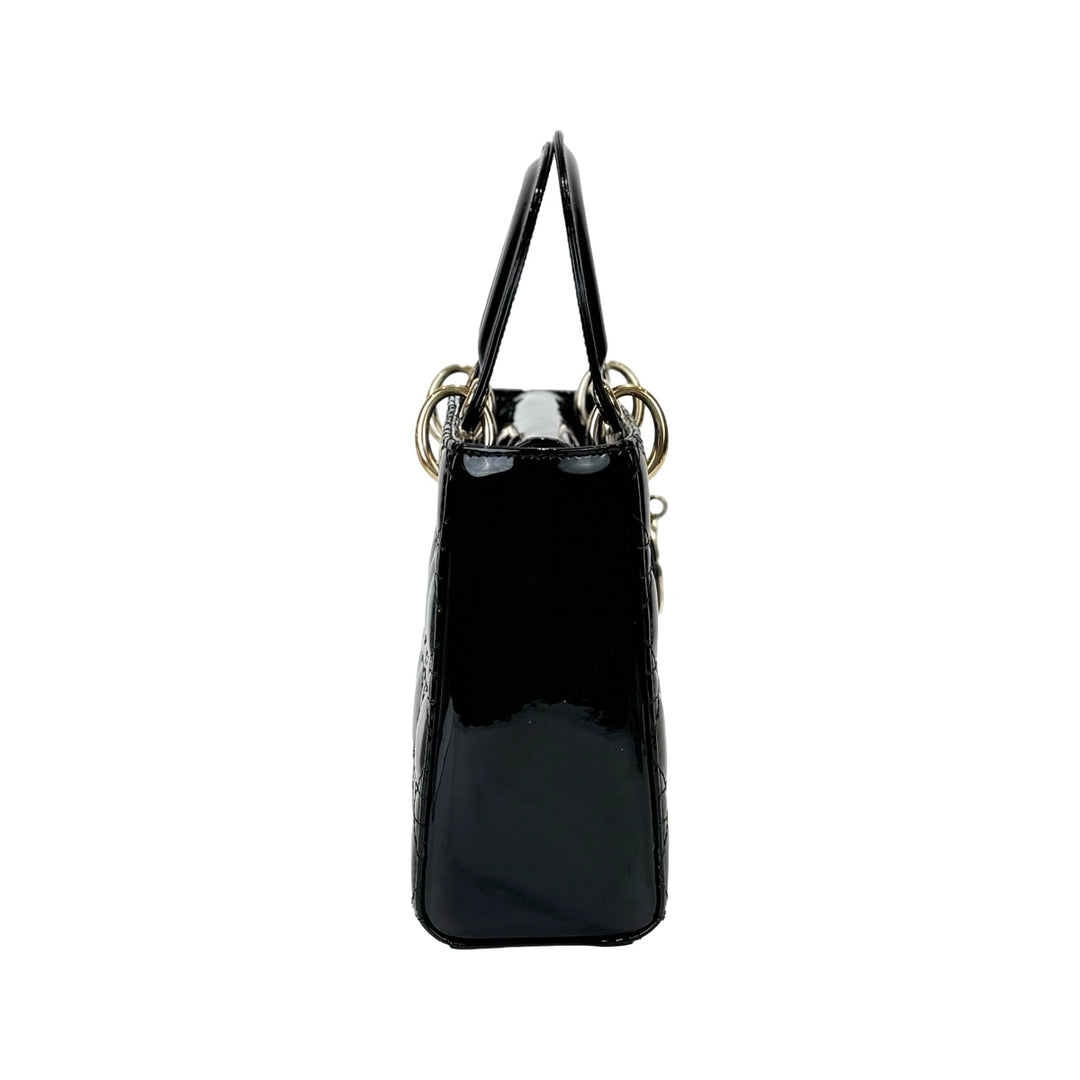 Dior Black Patent Small Lady Dior Bag