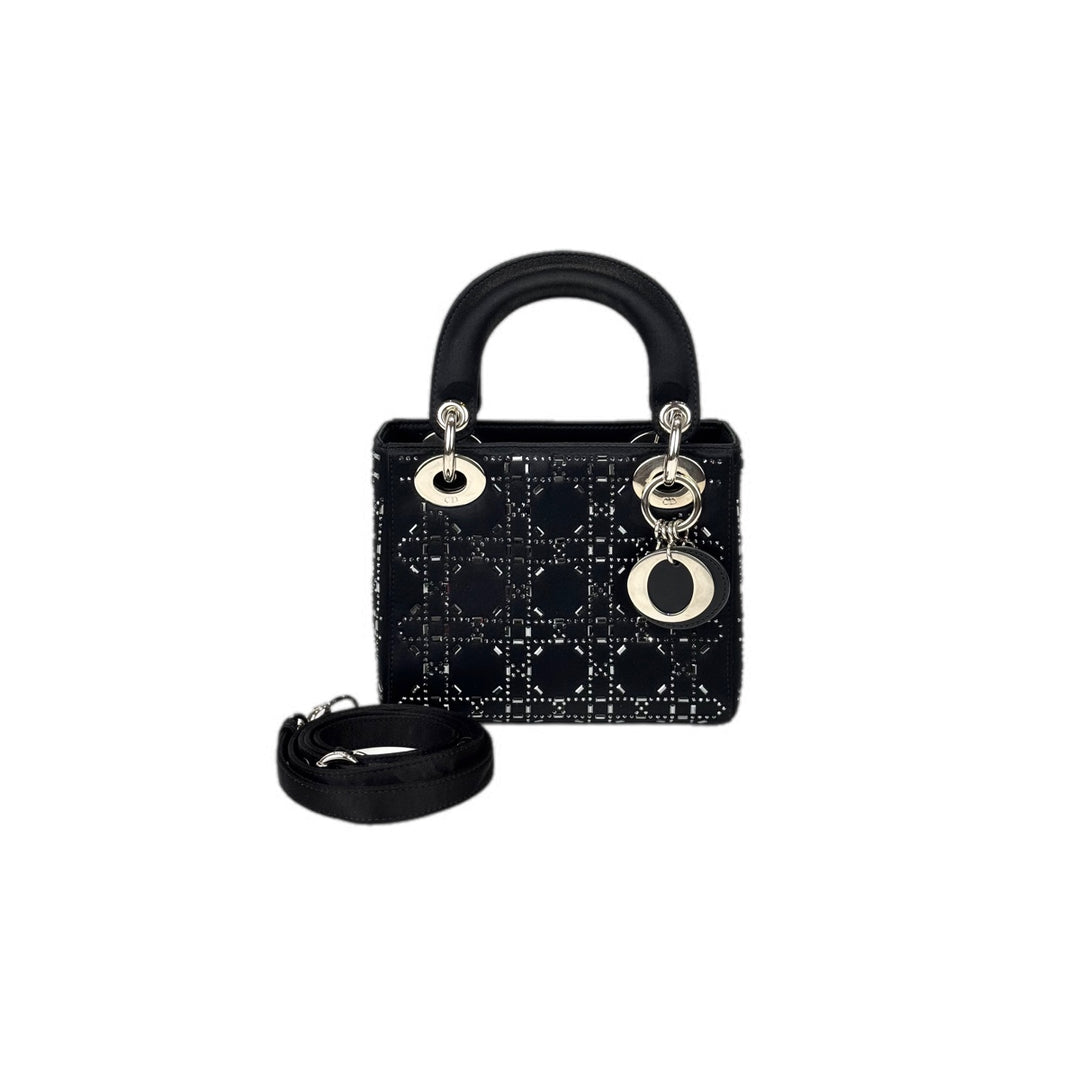 Dior Mini Black Silk/Crystal Lady Dior Bag