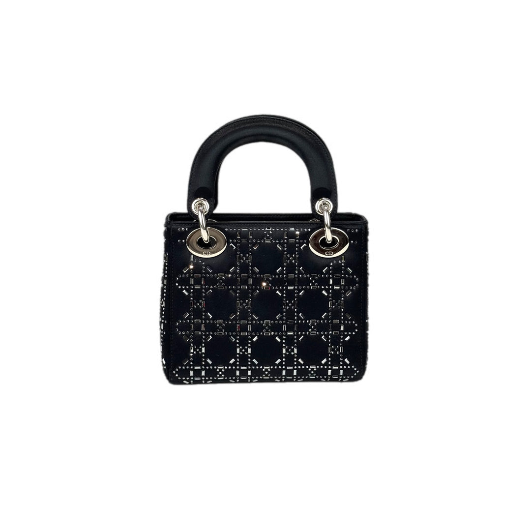 Dior Mini Black Silk/Crystal Lady Dior Bag