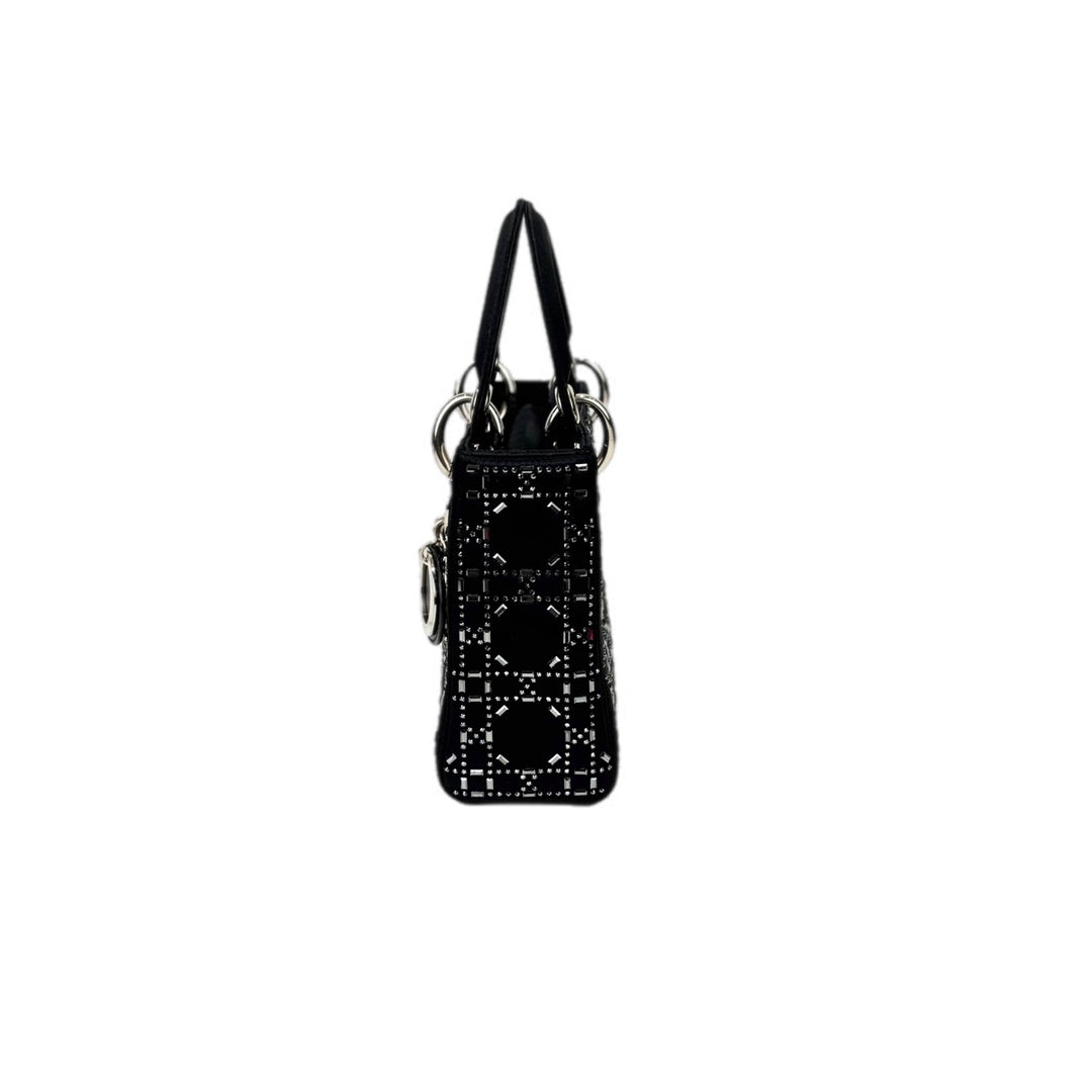 Dior Mini Black Silk/Crystal Lady Dior Bag