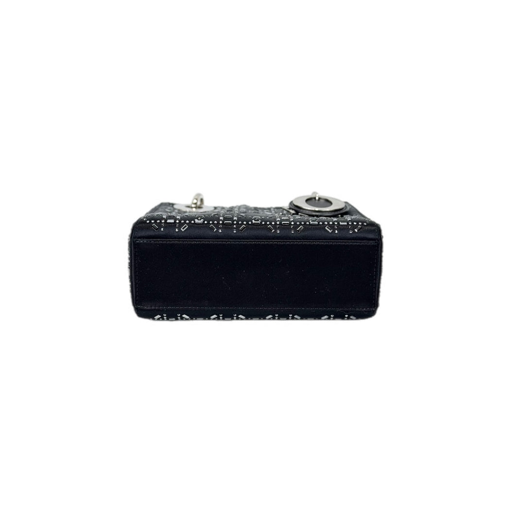 Dior Mini Black Silk/Crystal Lady Dior Bag