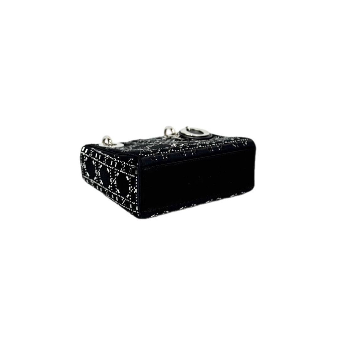 Dior Mini Black Silk/Crystal Lady Dior Bag