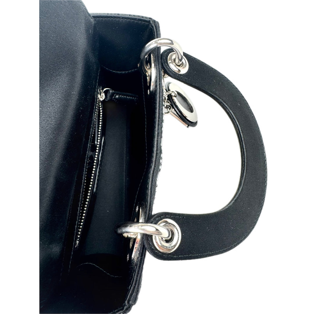 Dior Mini Black Silk/Crystal Lady Dior Bag