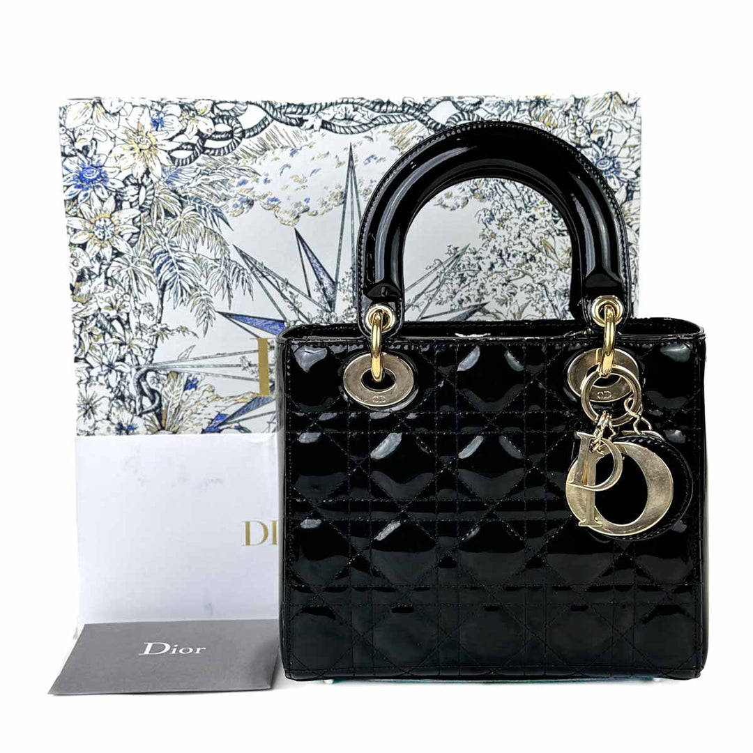 Dior Black Patent Small Lady Dior Bag
