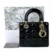 Dior Black Patent Small Lady Dior Bag
