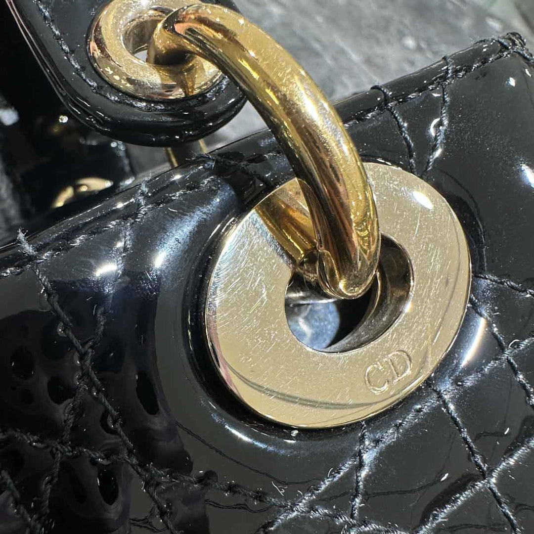 Dior Black Patent Small Lady Dior Bag