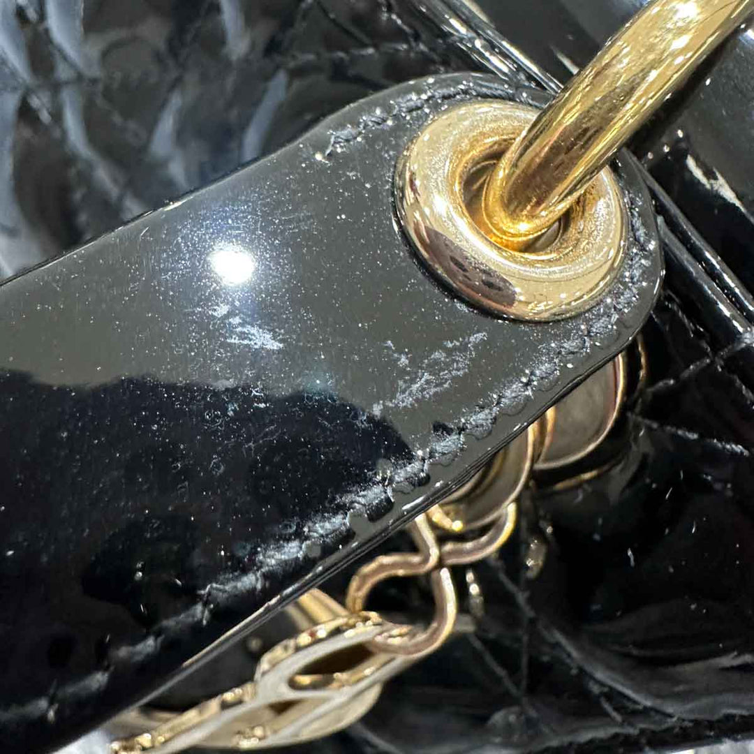 Dior Black Patent Small Lady Dior Bag