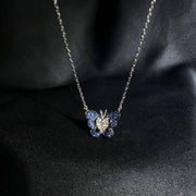 Natural Blue Sapphire Stone Butterfly Necklace 0.163ct, Diamond 0.061ct 18K Gold