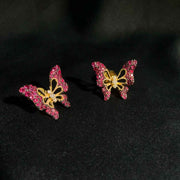 Natural Ruby Stone Butterfly Earrings 1.013ct, Diamond 0.096ct 18K Gold