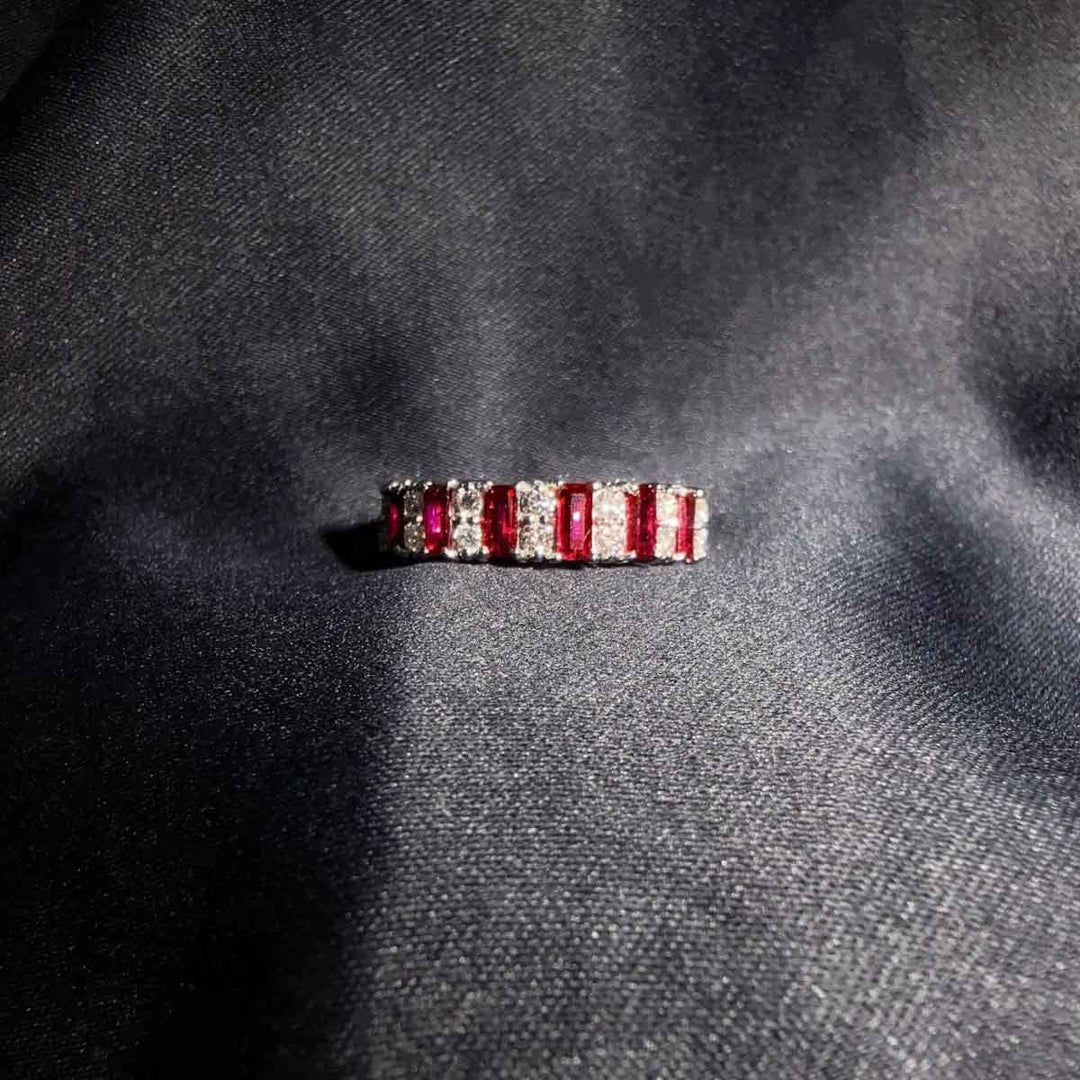 Mozambique Unheated Natural Pigeon Blood Ruby Stone Eternity Ring 0.695ct, Diamond 0.30ct PT900