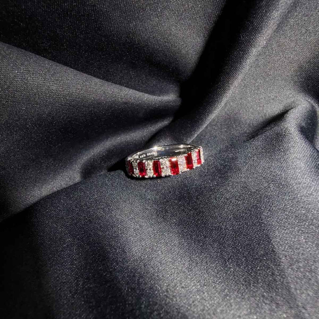 Mozambique Unheated Natural Pigeon Blood Ruby Stone Eternity Ring 0.695ct, Diamond 0.30ct PT900