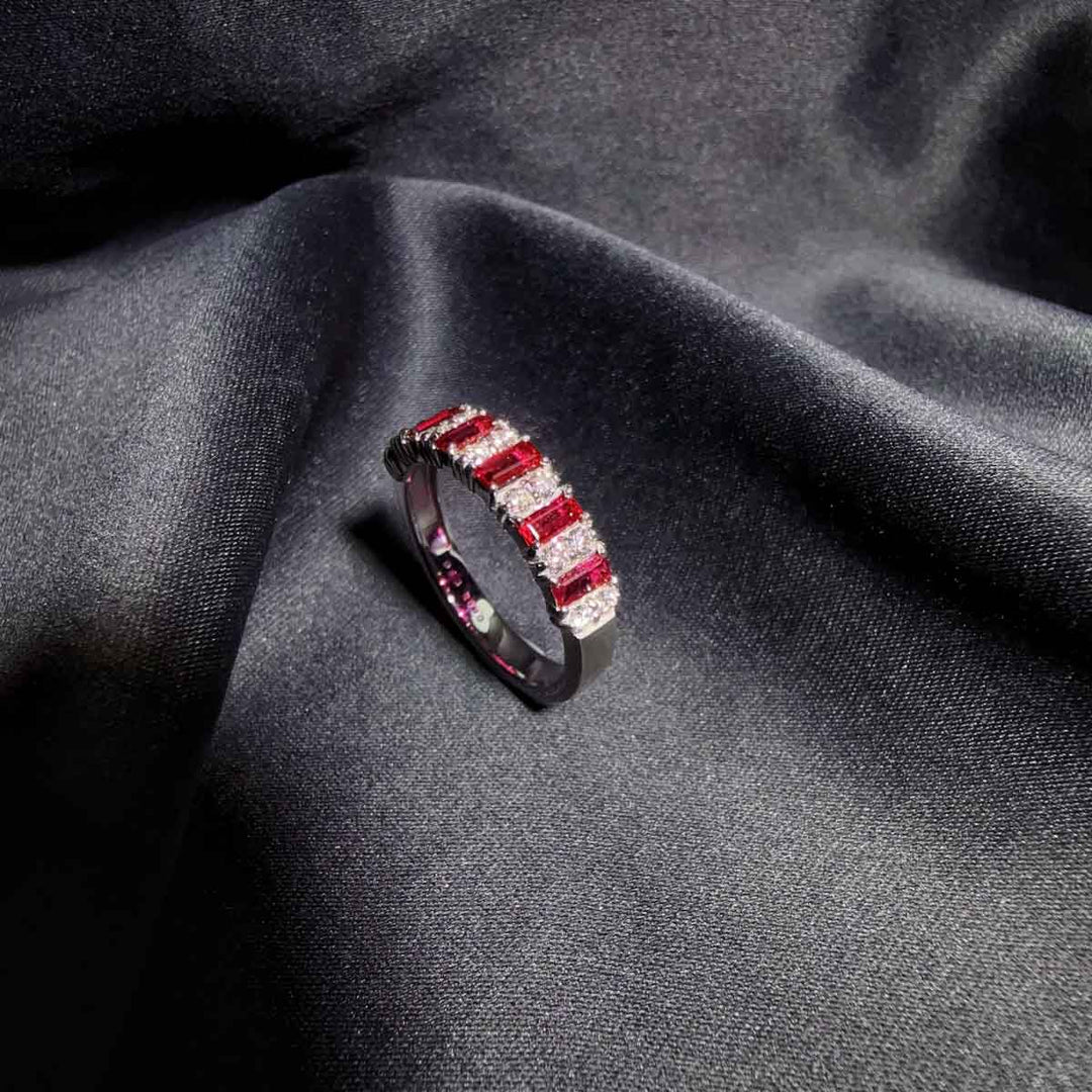 Mozambique Unheated Natural Pigeon Blood Ruby Stone Eternity Ring 0.695ct, Diamond 0.30ct PT900