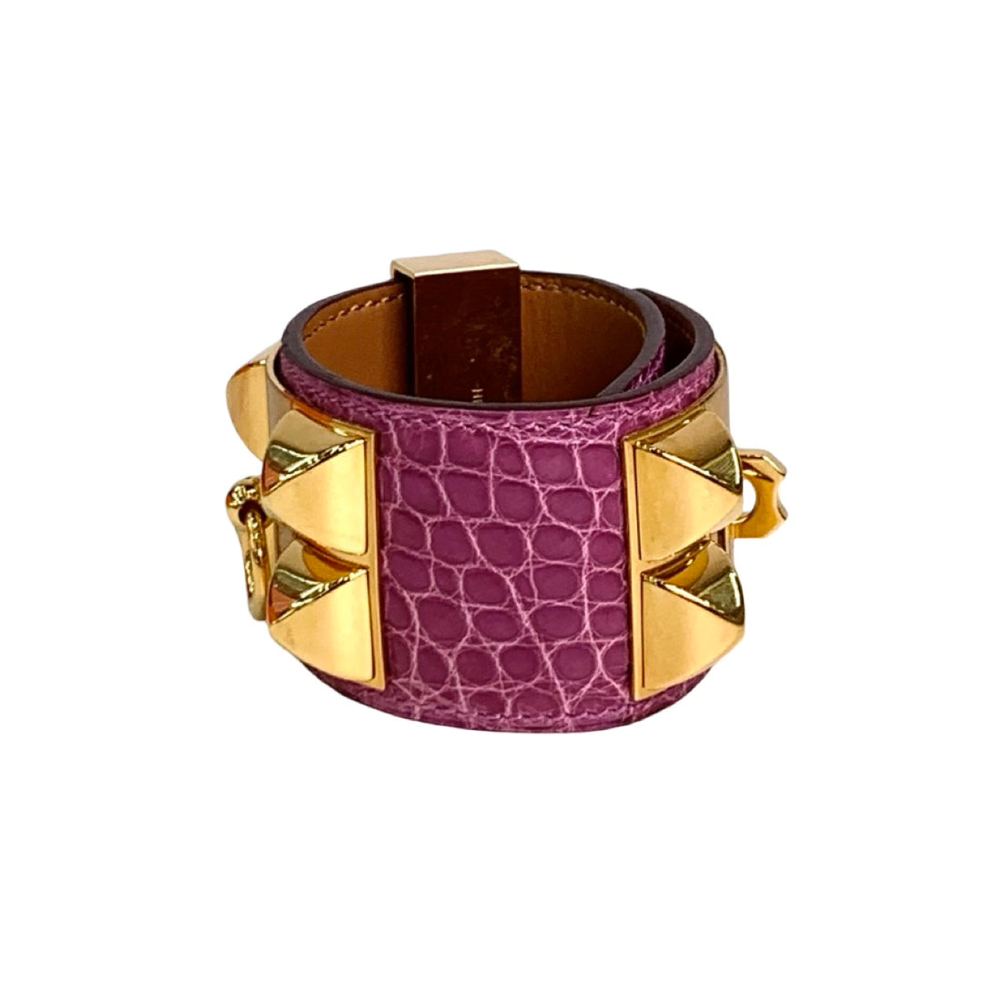 Pre-owned Hermes Purple CDC Crocodile Bracelet in Alligator - photo 3