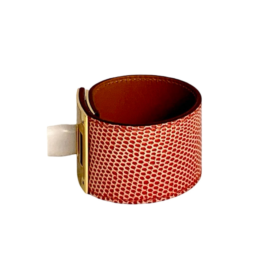 Pre-owned Hermes Kelly Dog Bracelet Etrusque Lizard in Red, White, Yellow Gold - photo 4