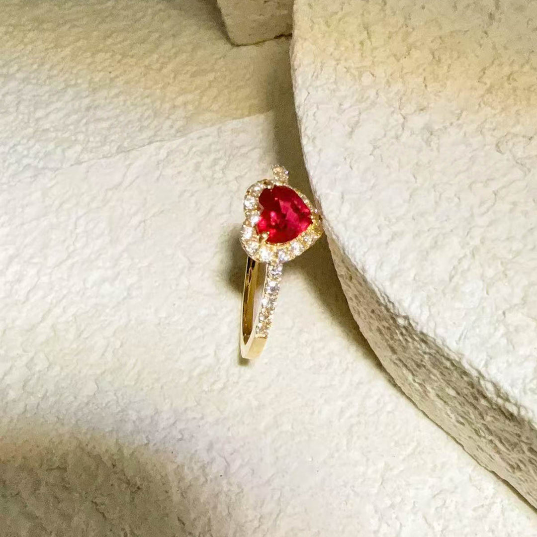 Burma(Myanmar) Natural Pigeon Blood Ruby Stone Ring 1.07ct, Diamond 0.22ct 18K Gold