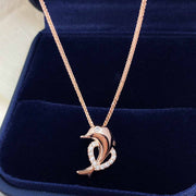 Natural White Diamond Necklace Dolphin+Heart, 18K