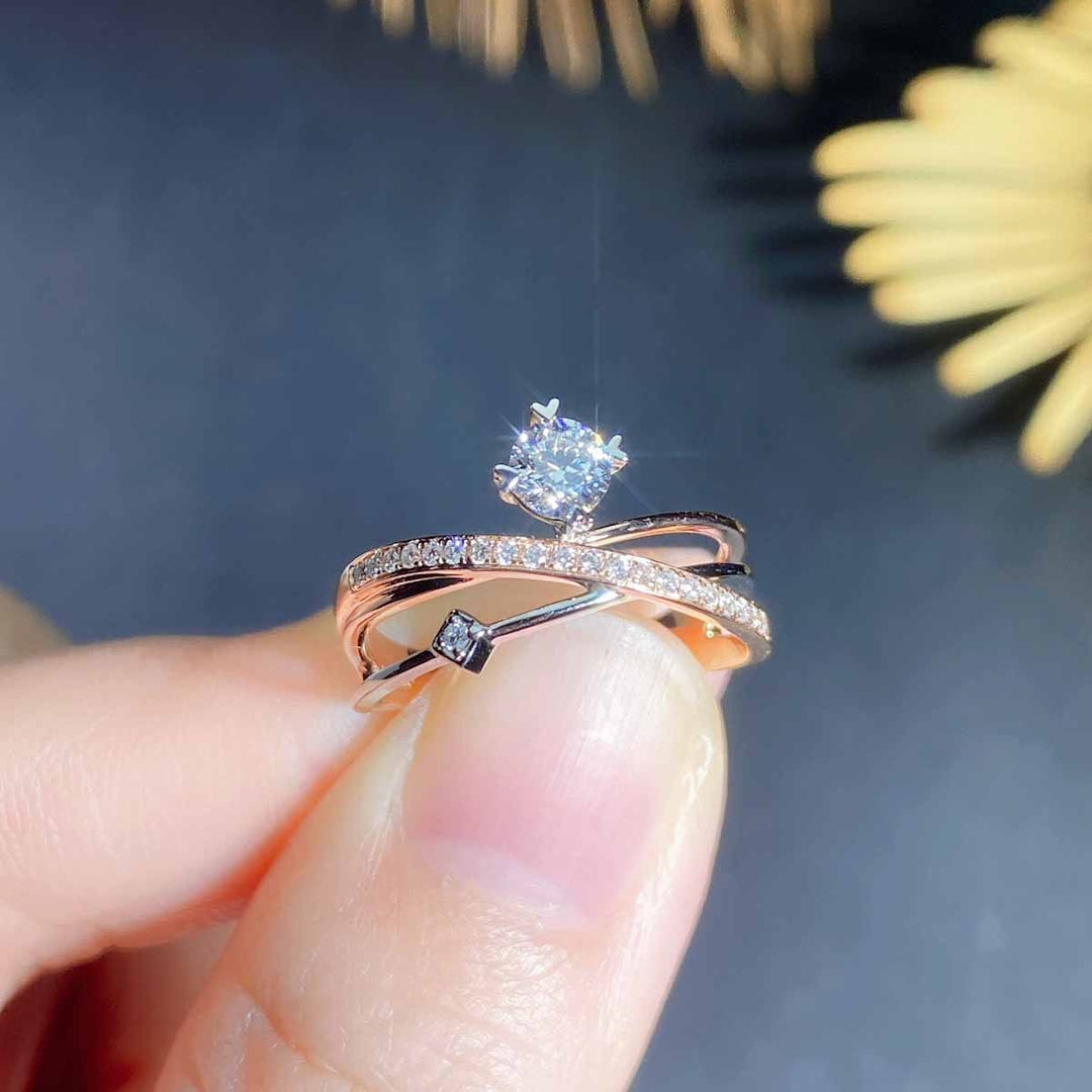 Natural White Diamond Star Trails Ring D0.30ct d0.11ct, 18K GIA