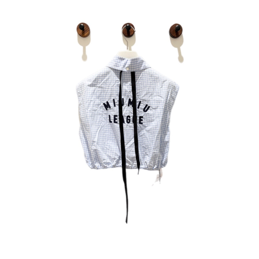 Miumiu Gingham Ruffled Lace Sleeveless Shirt #38