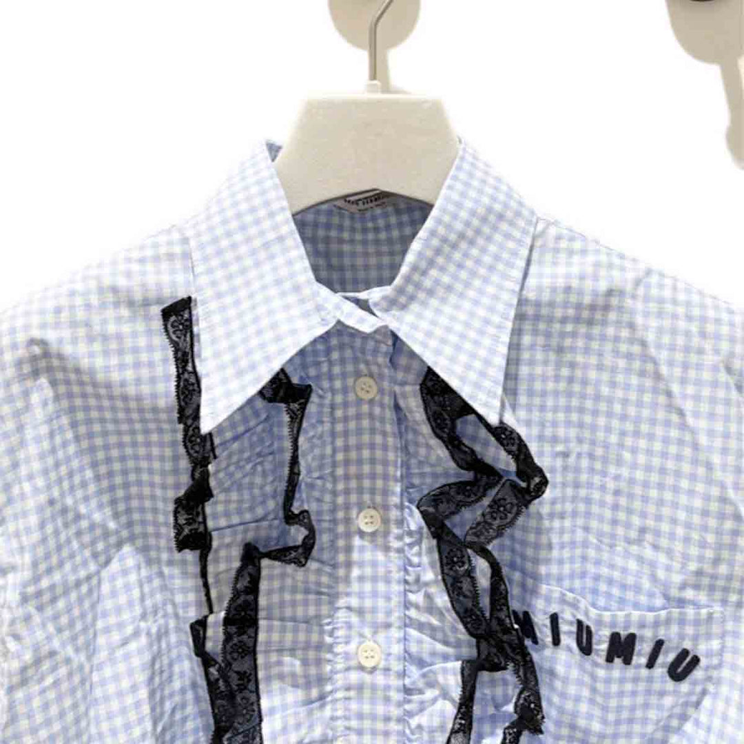 Miumiu Gingham Ruffled Lace Sleeveless Shirt #38