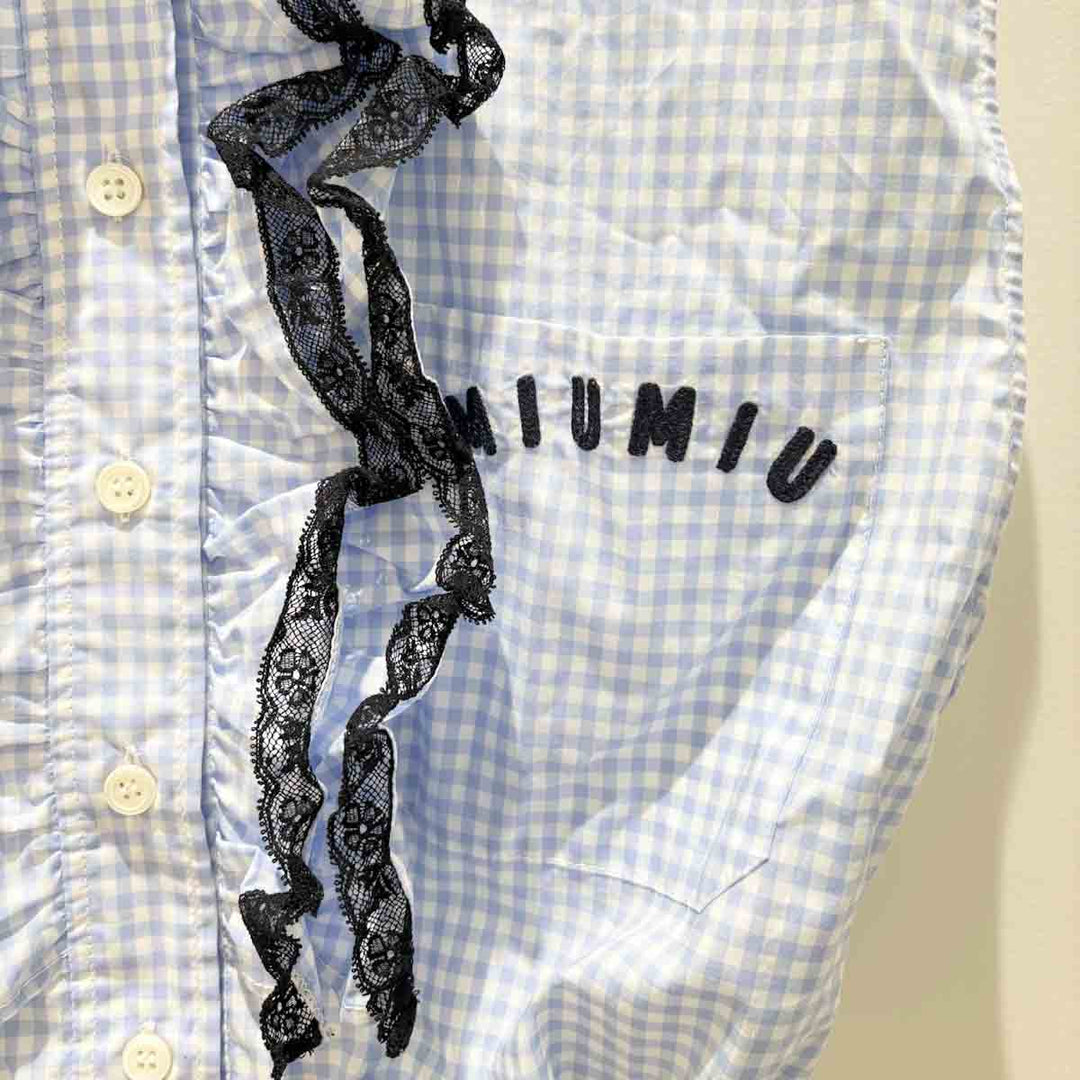 Miumiu Gingham Ruffled Lace Sleeveless Shirt #38