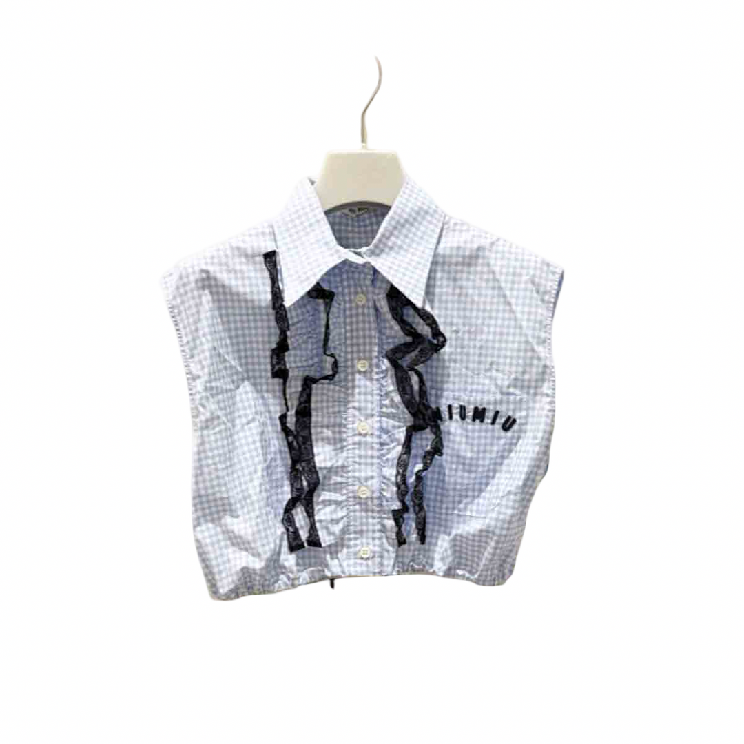 Miumiu Gingham Ruffled Lace Sleeveless Shirt #38