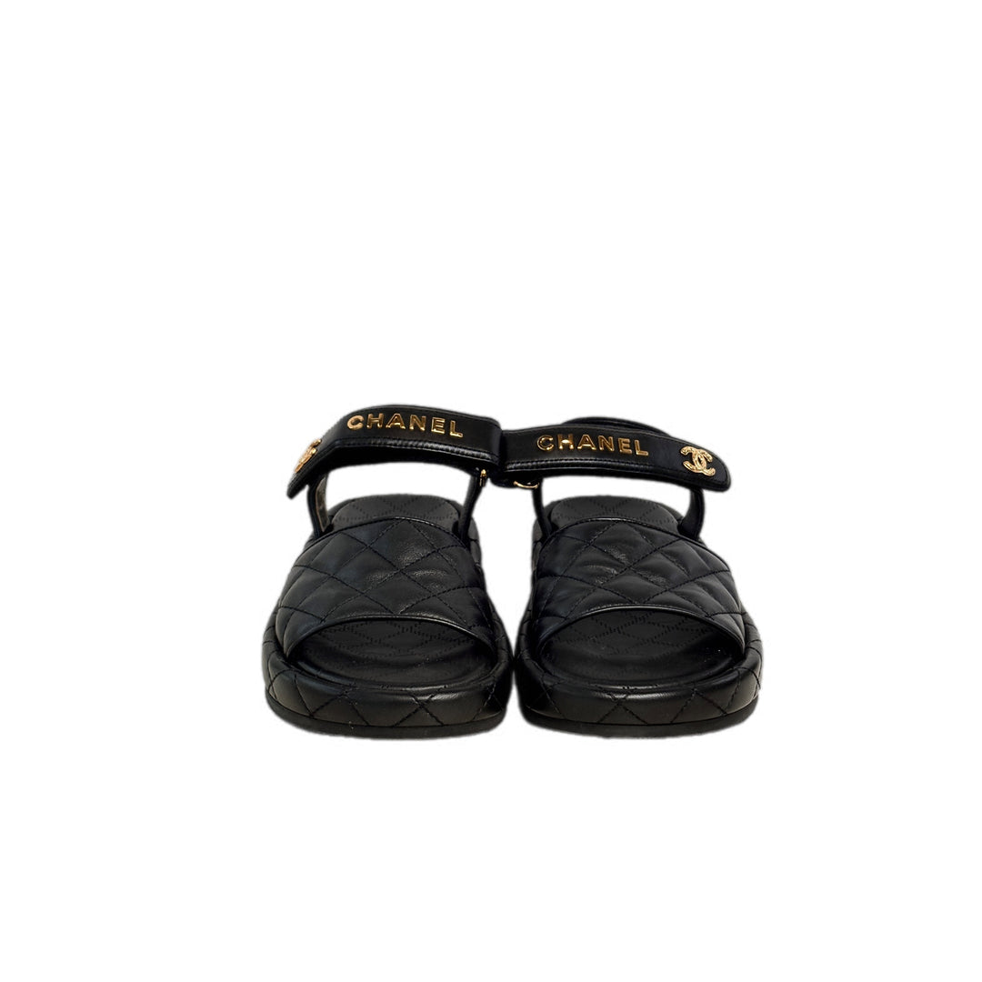 Chanel Lambskin Black Sandals 36C