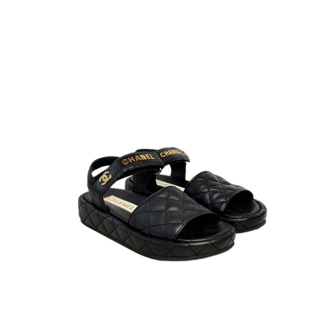 Chanel Lambskin Black Sandals 36C