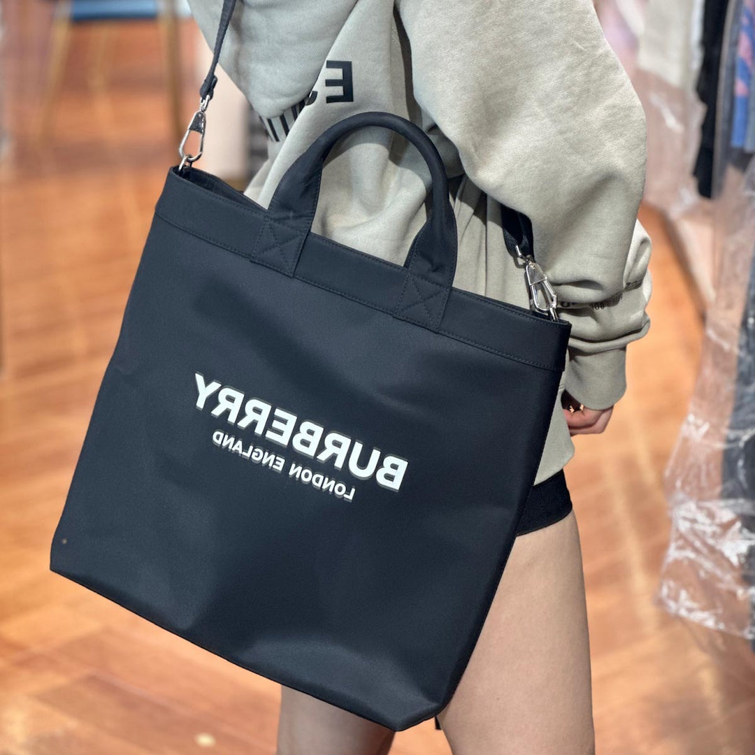 Burberry Shopping Tote Black Nylon with Strap