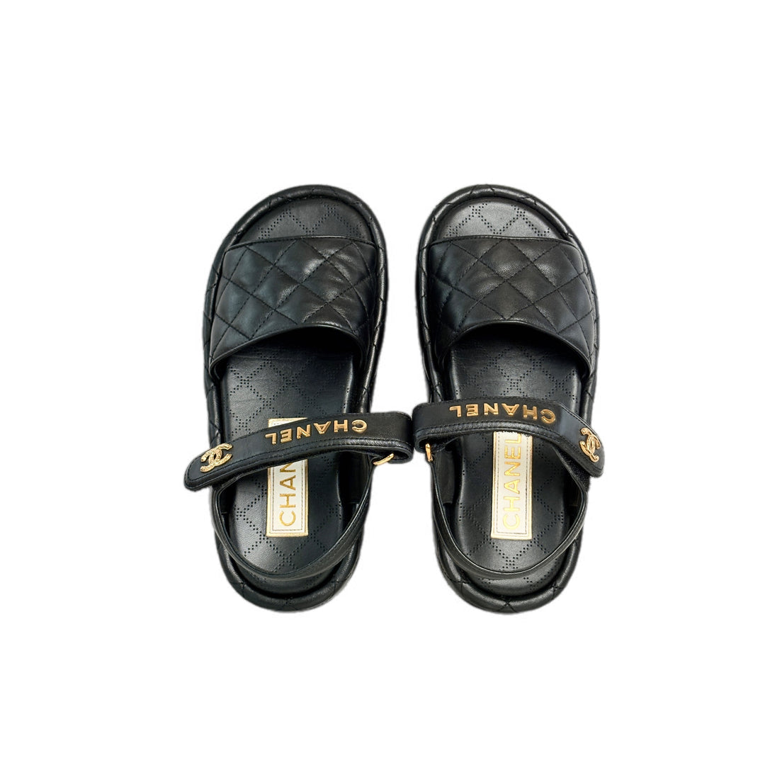 Chanel Lambskin Black Sandals 36C