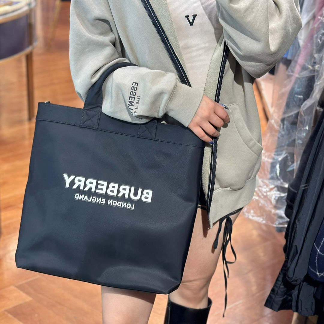 Burberry Shopping Tote Black Nylon with Strap