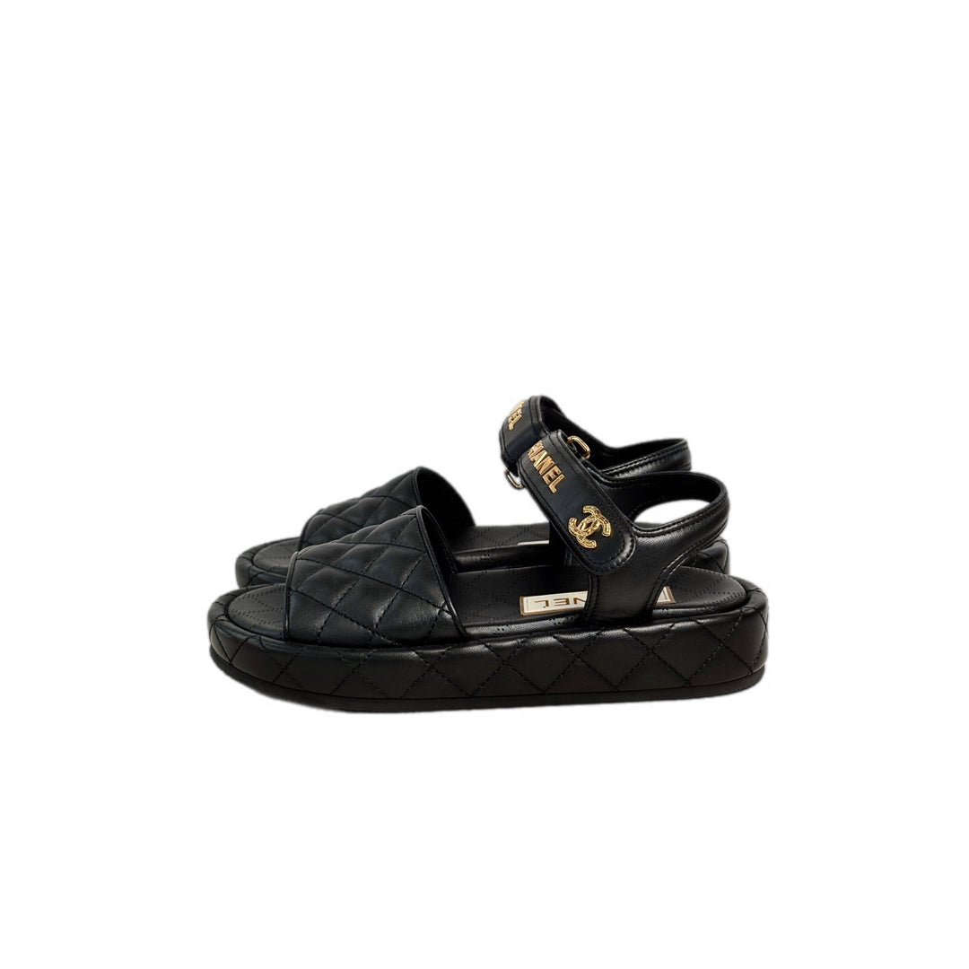 Chanel Lambskin Black Sandals 36C