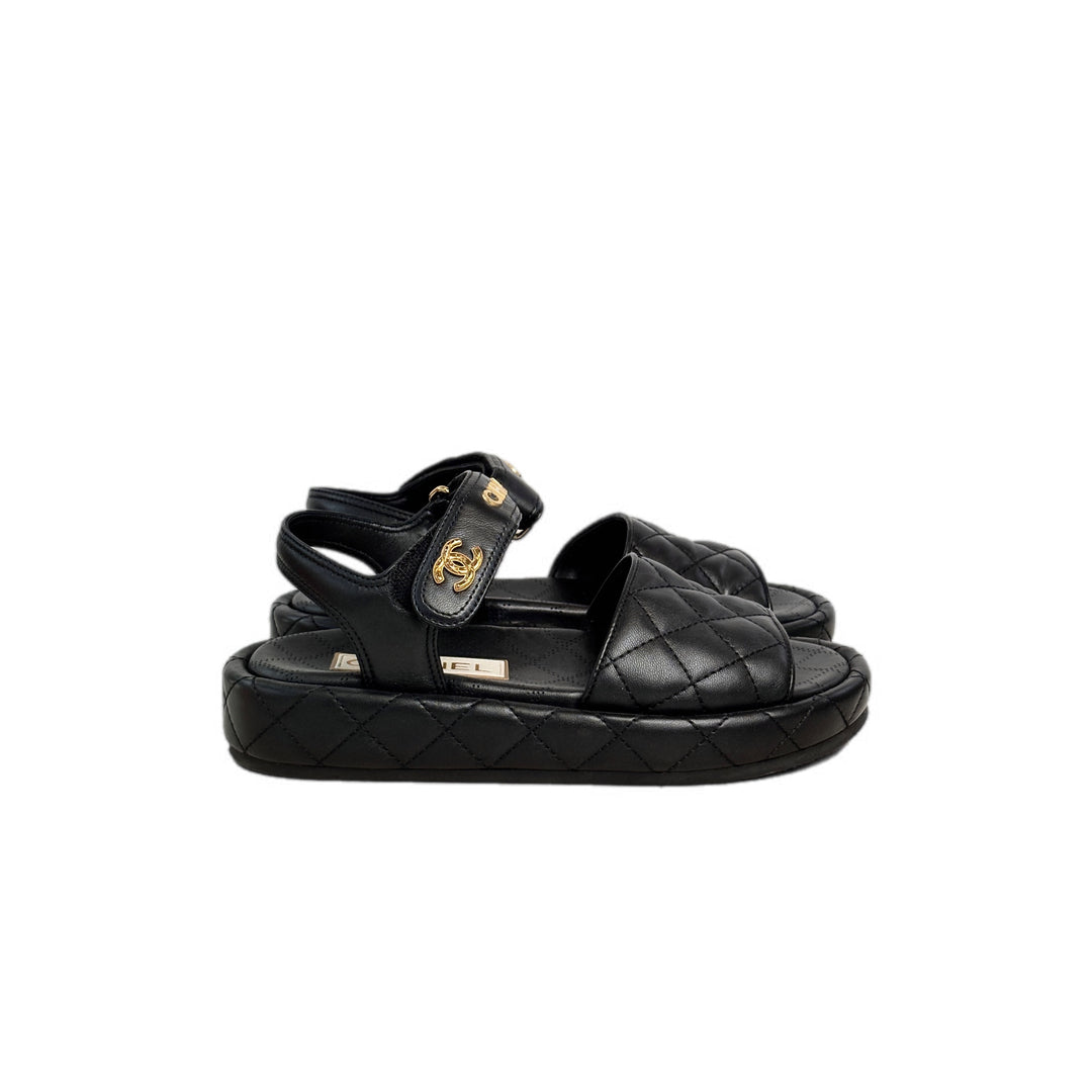 Chanel Lambskin Black Sandals 36C